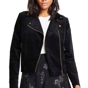 Ann Taylor Petite Black Velvet Moto Jacket 6P